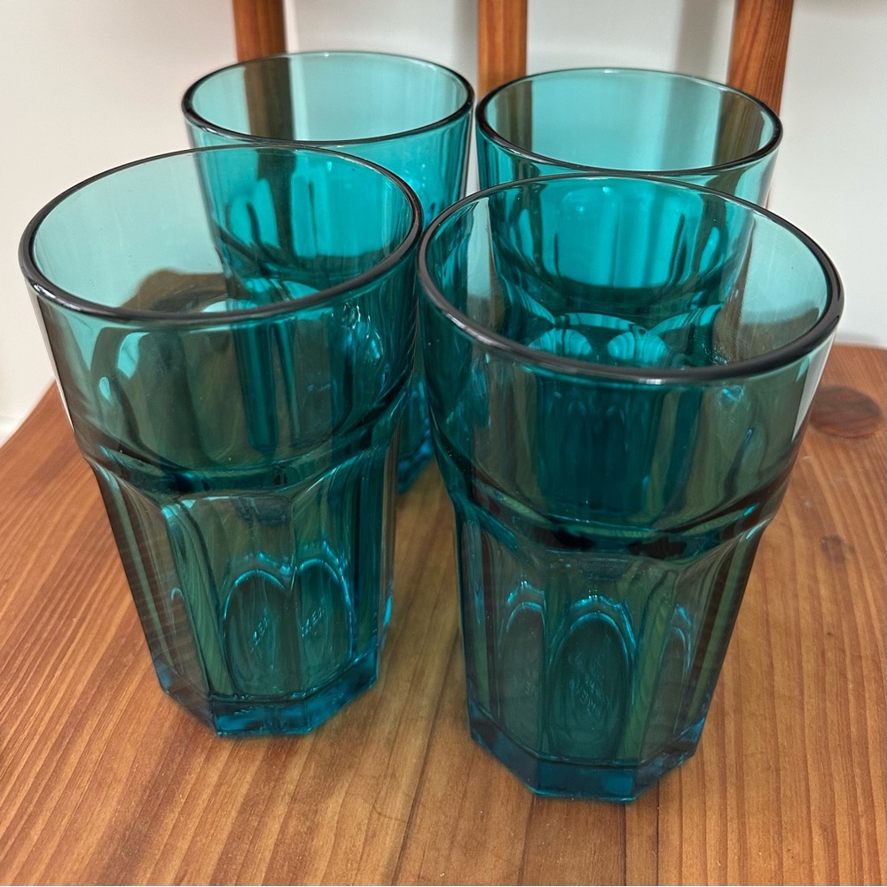 Set of 4 IKEA Vintage Tumblers Made in Russia Retired Glass Cups Blue